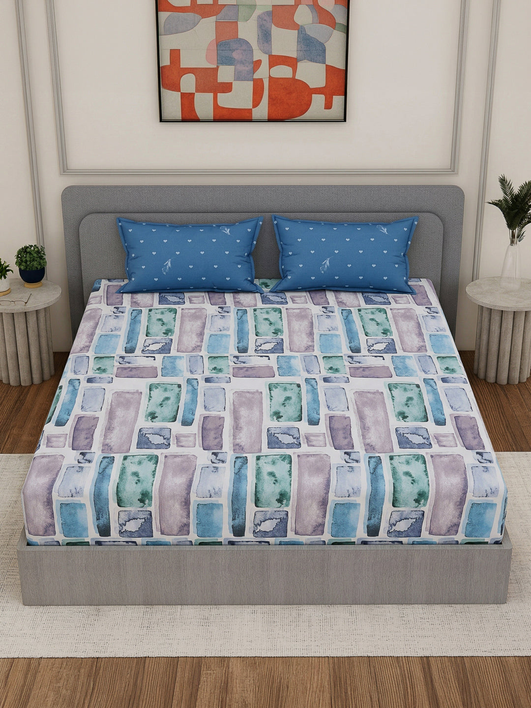110 GSM Polyester Double Bed Bedsheet with 2 Pillow Covers Aromatica Collection