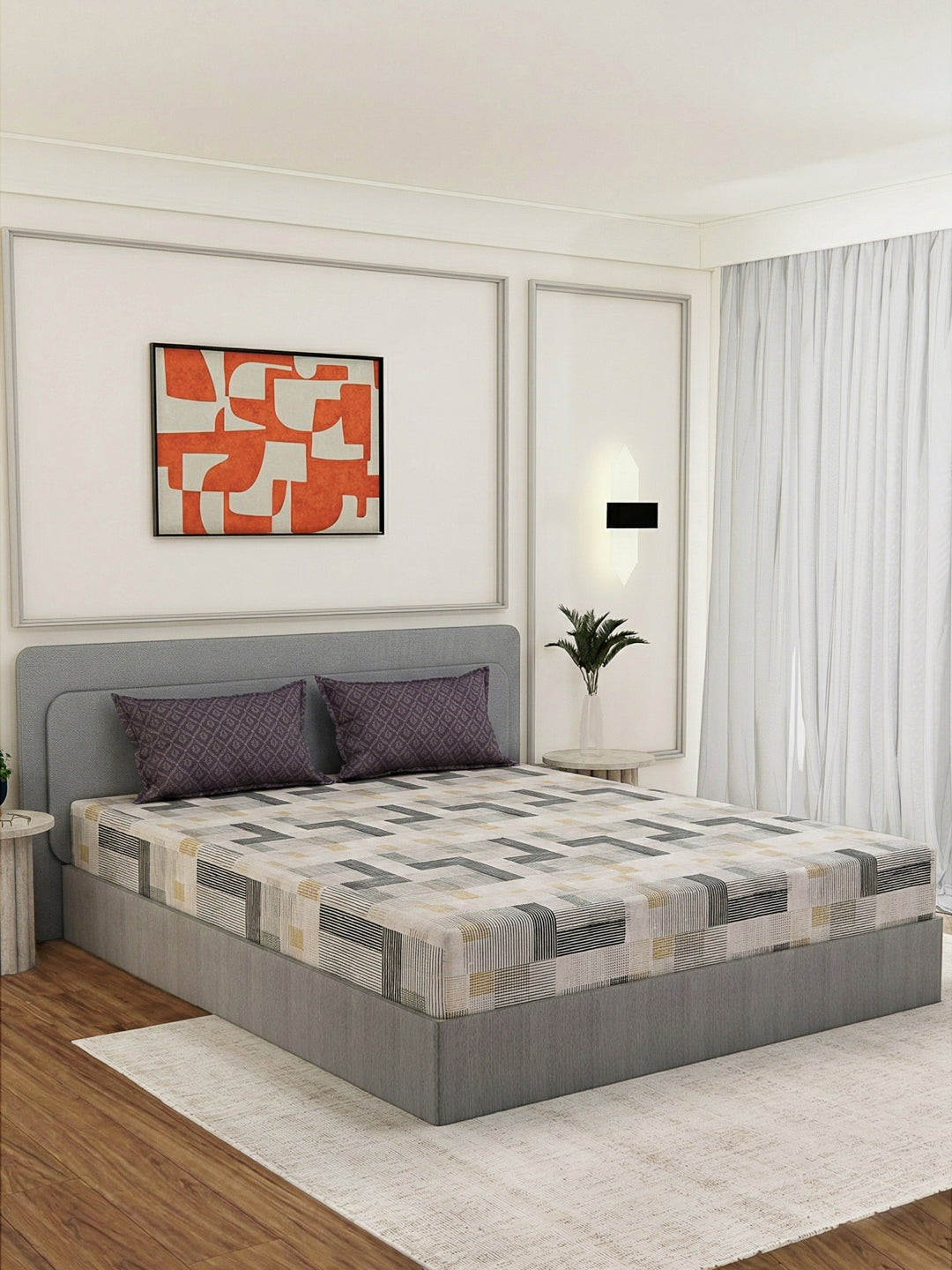 110 GSM Polyester Double Bed Bedsheet with 2 Pillow Covers Aromatica Collection