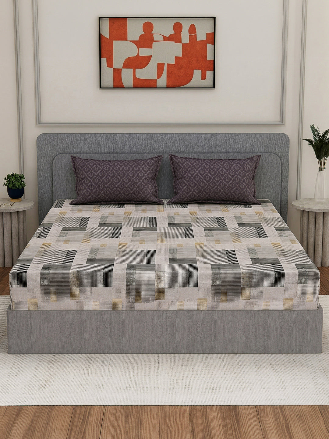 110 GSM Polyester Double Bed Bedsheet with 2 Pillow Covers Aromatica Collection