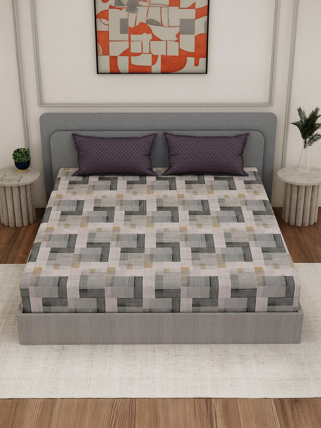 110 GSM Polyester Double Bed Bedsheet with 2 Pillow Covers Aromatica Collection