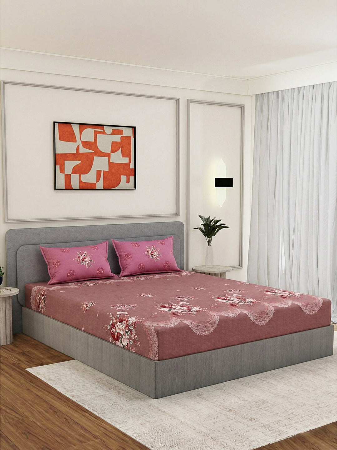 110 GSM Polyester Double Bed Bedsheet with 2 Pillow Covers Aromatica Collection
