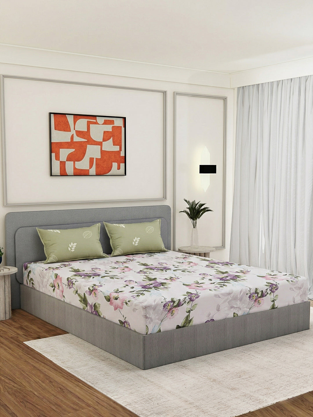 110 GSM Polyester Double Bed Bedsheet with 2 Pillow Covers Aromatica Collection