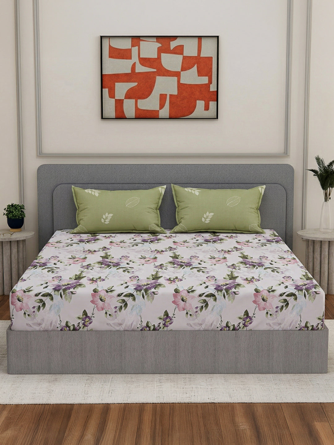 110 GSM Polyester Double Bed Bedsheet with 2 Pillow Covers Aromatica Collection