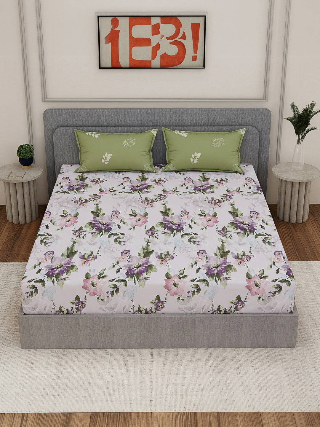 110 GSM Polyester Double Bed Bedsheet with 2 Pillow Covers Aromatica Collection