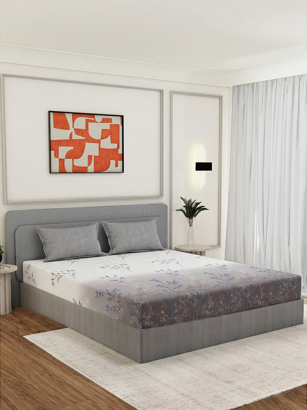 110 GSM Polyester Double Bed Bedsheet with 2 Pillow Covers Aromatica Collection