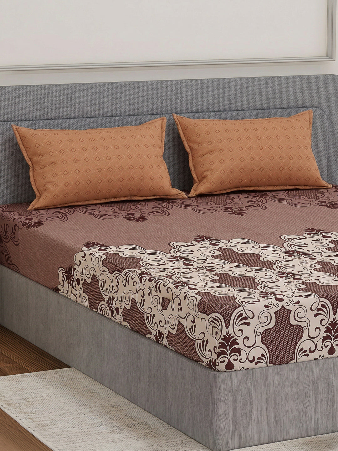 110 GSM Polyester Double Bed Bedsheet with 2 Pillow Covers Aromatica Collection
