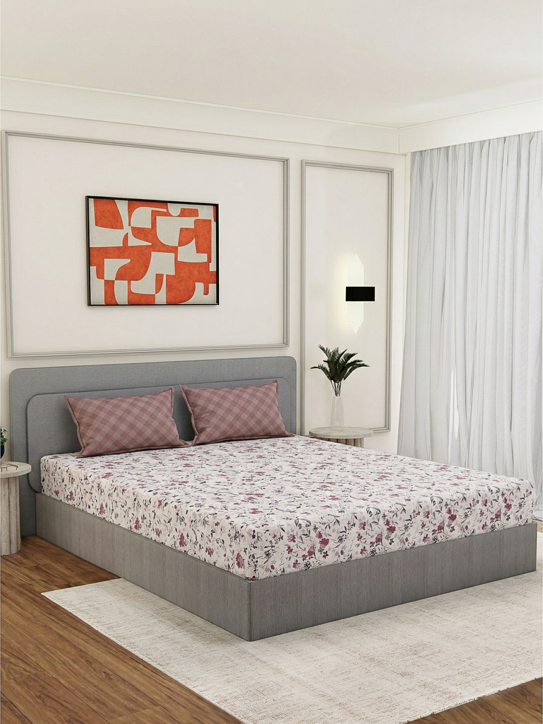 110 GSM Polyester Double Bed Bedsheet with 2 Pillow Covers Aromatica Collection