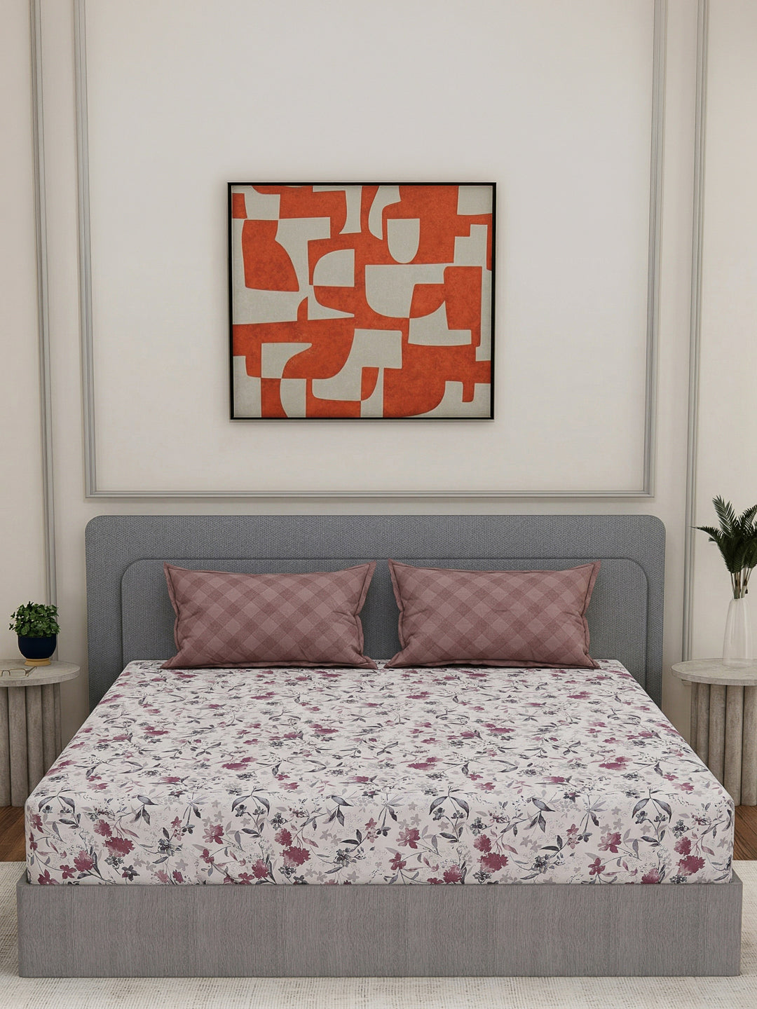 110 GSM Polyester Double Bed Bedsheet with 2 Pillow Covers Aromatica Collection