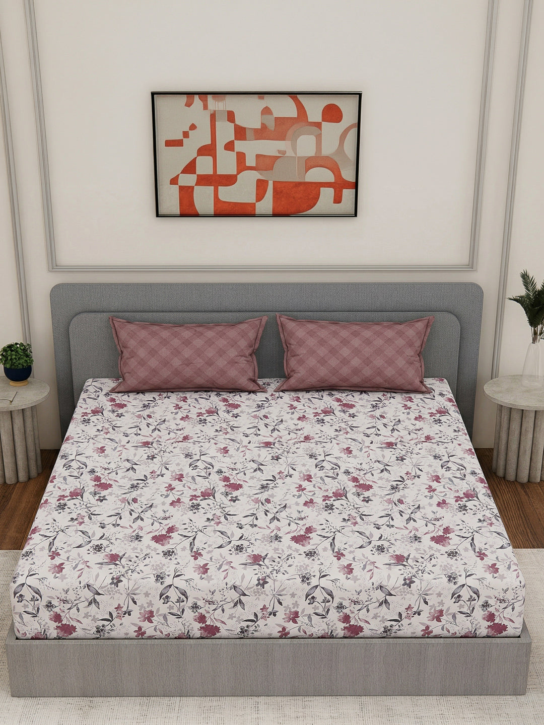 110 GSM Polyester Double Bed Bedsheet with 2 Pillow Covers Aromatica Collection
