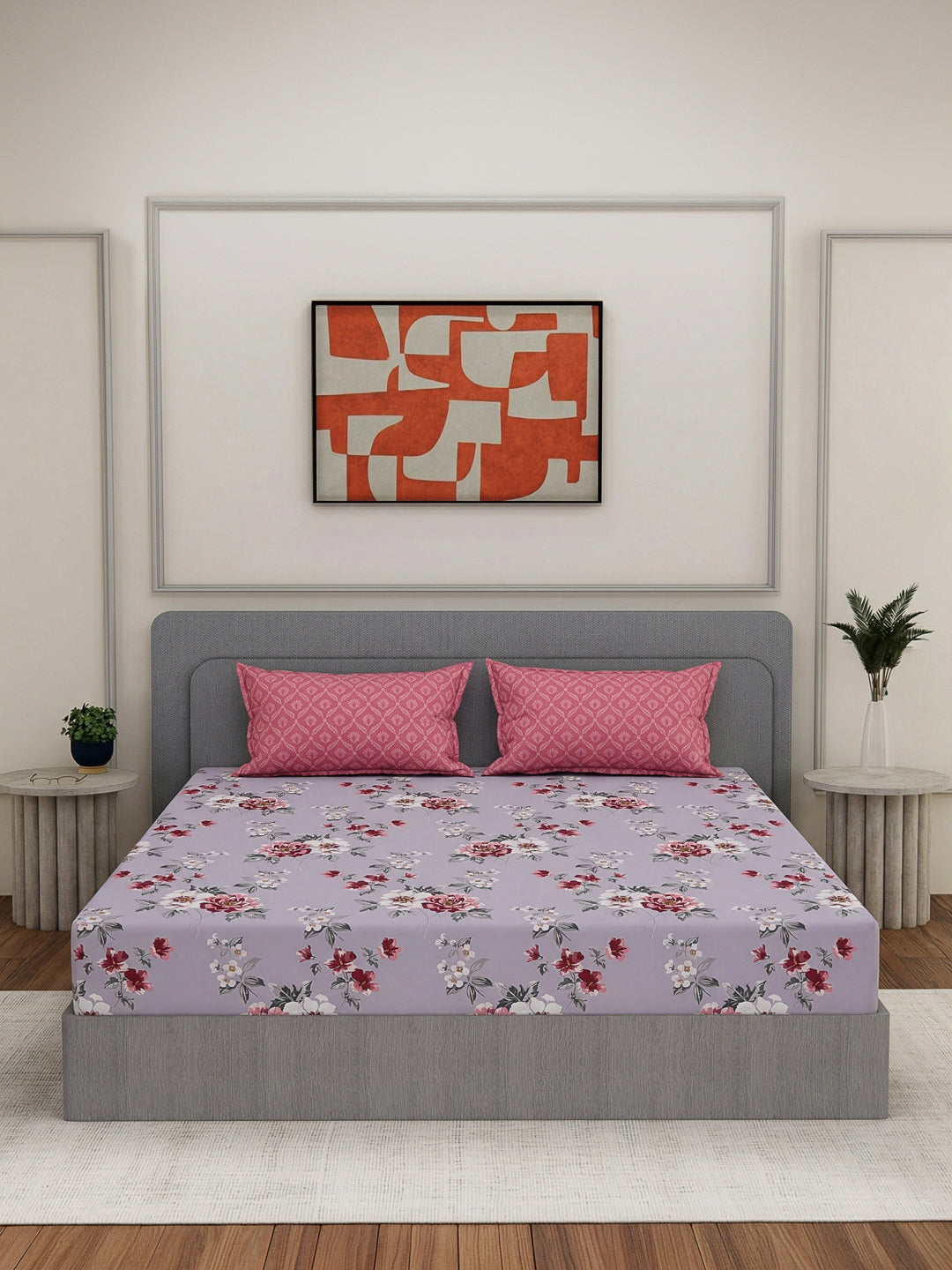 110 GSM Polyester Double Bed Bedsheet with 2 Pillow Covers Aromatica Collection