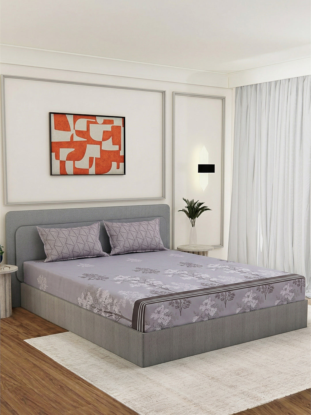 110 GSM Polyester Double Bed Bedsheet with 2 Pillow Covers Aromatica Collection