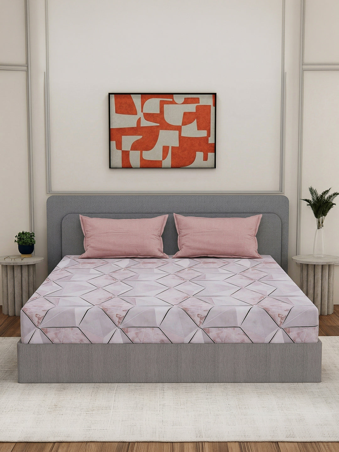 110 GSM Polyester Double Bed Bedsheet with 2 Pillow Covers Aromatica Collection
