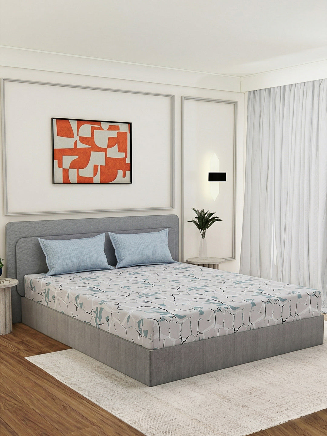 110 GSM Polyester Double Bed Bedsheet with 2 Pillow Covers Aromatica Collection