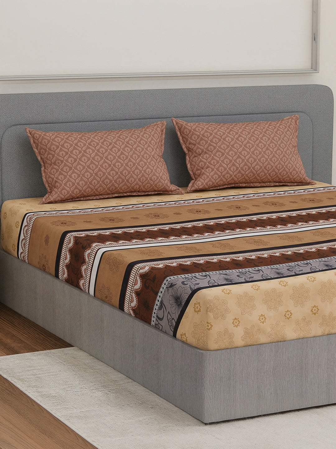110 GSM Polyester Double Bed Bedsheet with 2 Pillow Covers Aromatica Collection