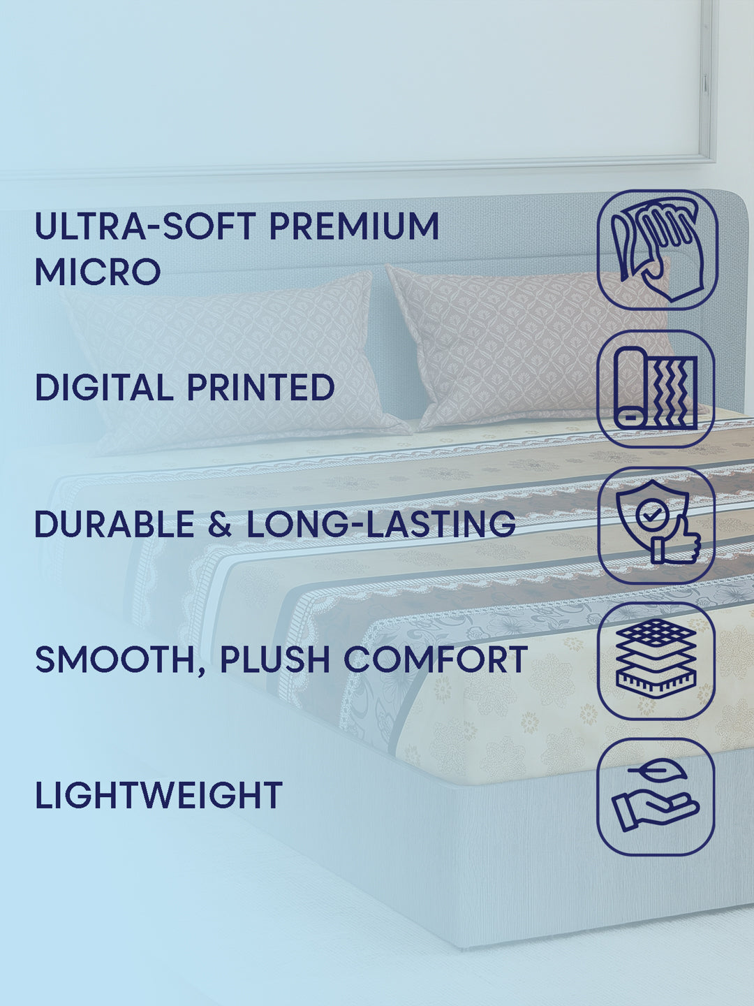 110 GSM Polyester Double Bed Bedsheet with 2 Pillow Covers Aromatica Collection