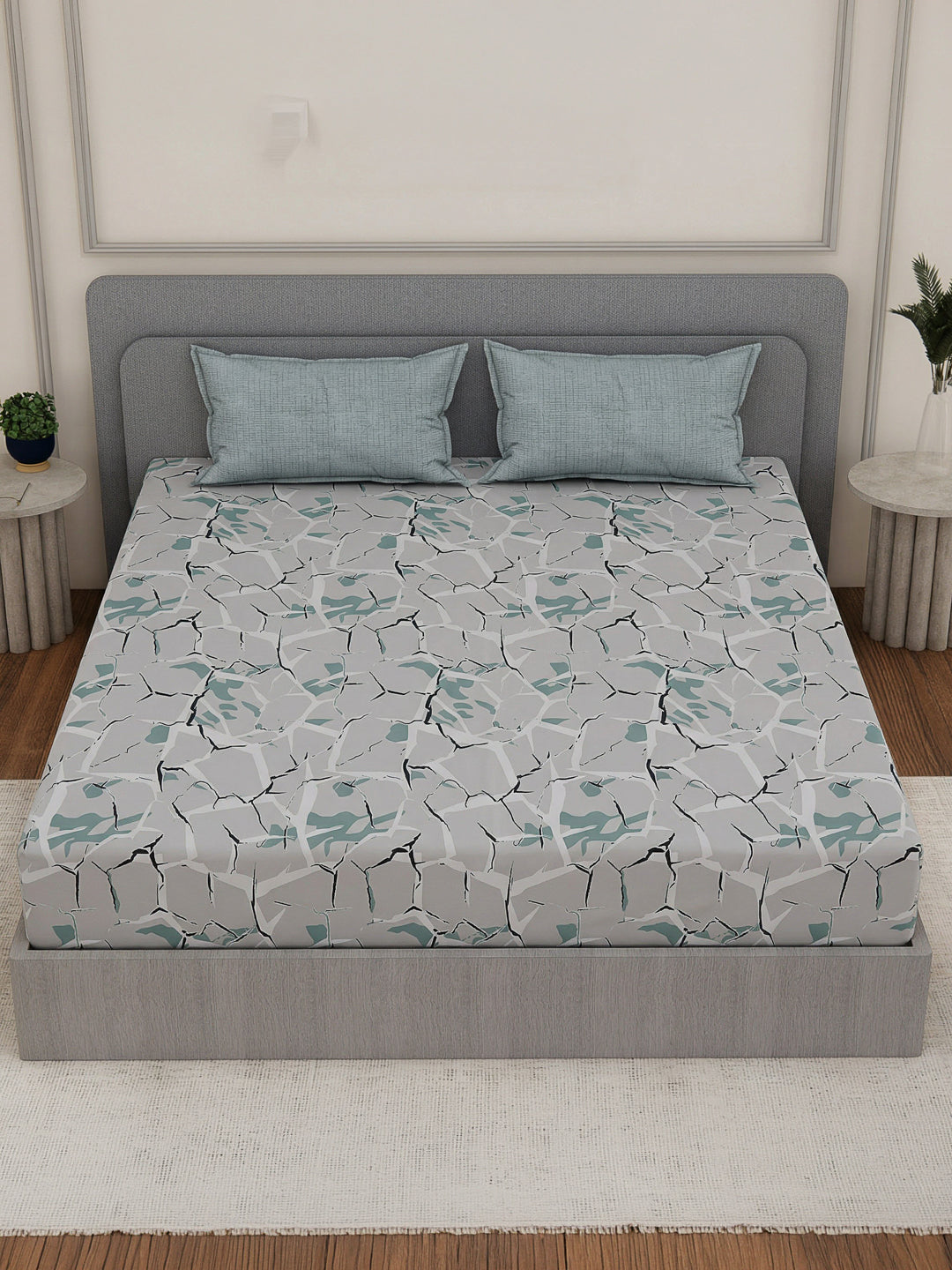 110 GSM Polyester Double Bed Bedsheet with 2 Pillow Covers Aromatica Collection