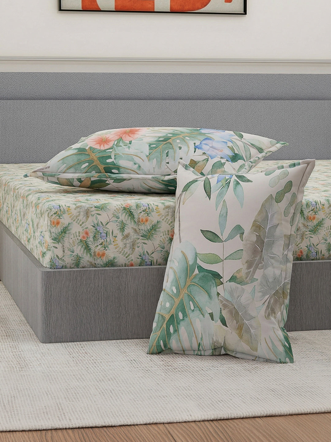 Luxury 300 TC Pure Cotton King Size Bedsheet with 4 Pillow Covers Brush & Bloom Collection