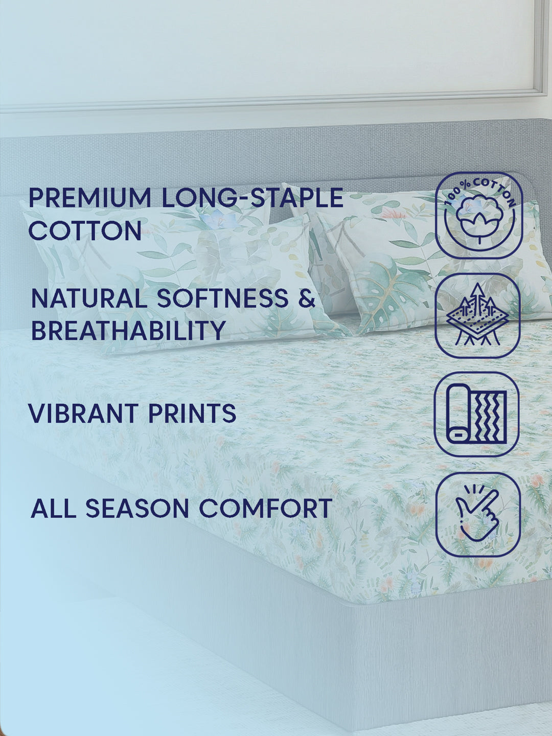 Luxury 300 TC Pure Cotton King Size Bedsheet with 4 Pillow Covers Brush & Bloom Collection