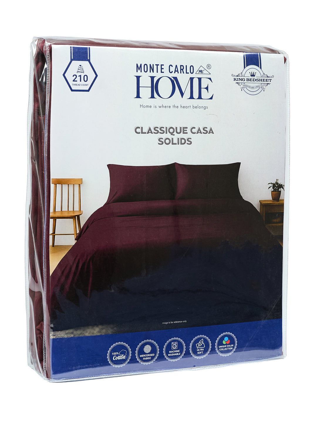 Premium 210 TC Pure Cotton King Size Bedsheet with 2 Pillow Covers Classique Casa Solids Collection