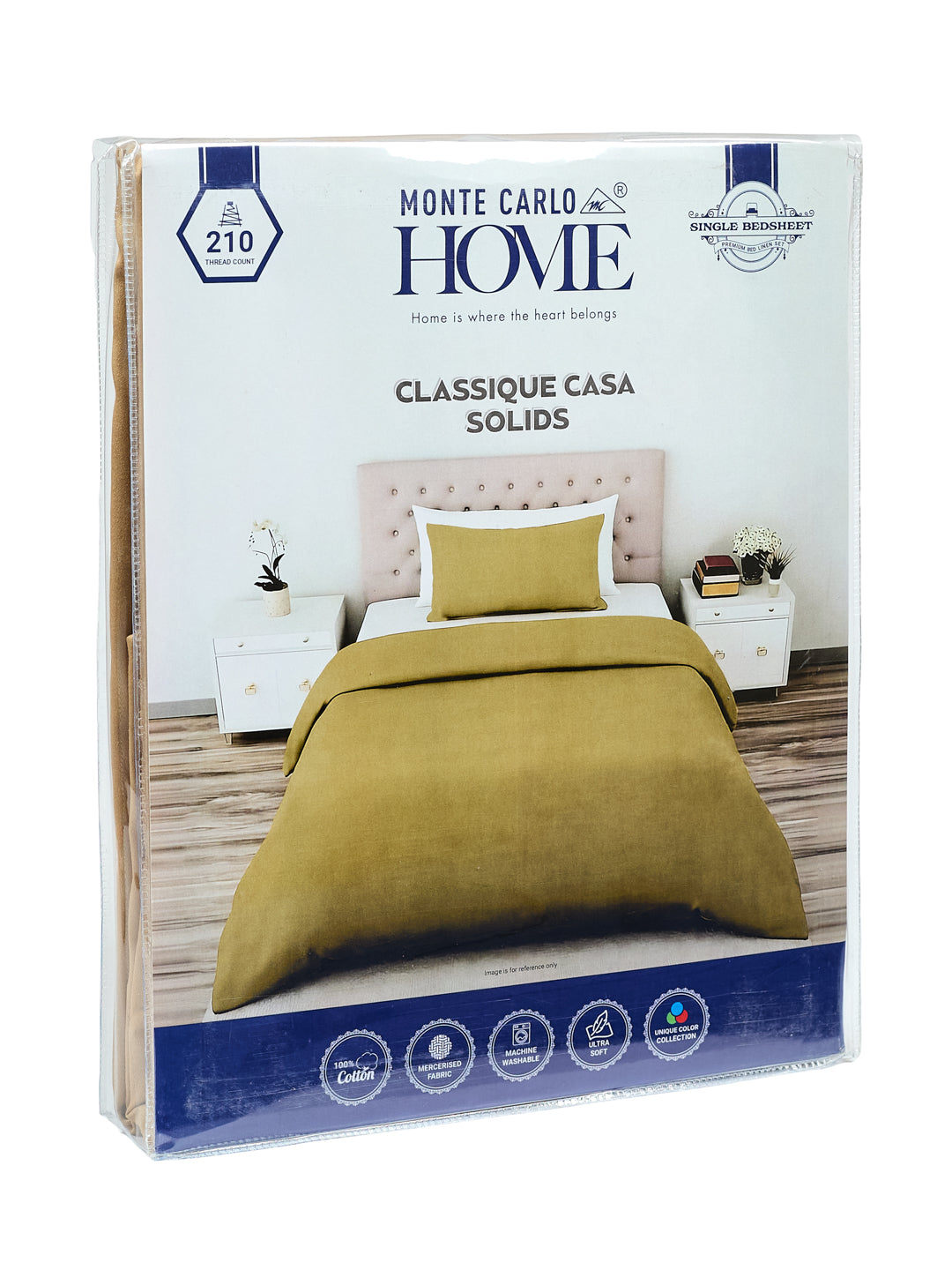 Premium 210 TC Pure Cotton Single Bed Bedsheet with 1 Pillow Cover Classique Casa Solids Collection