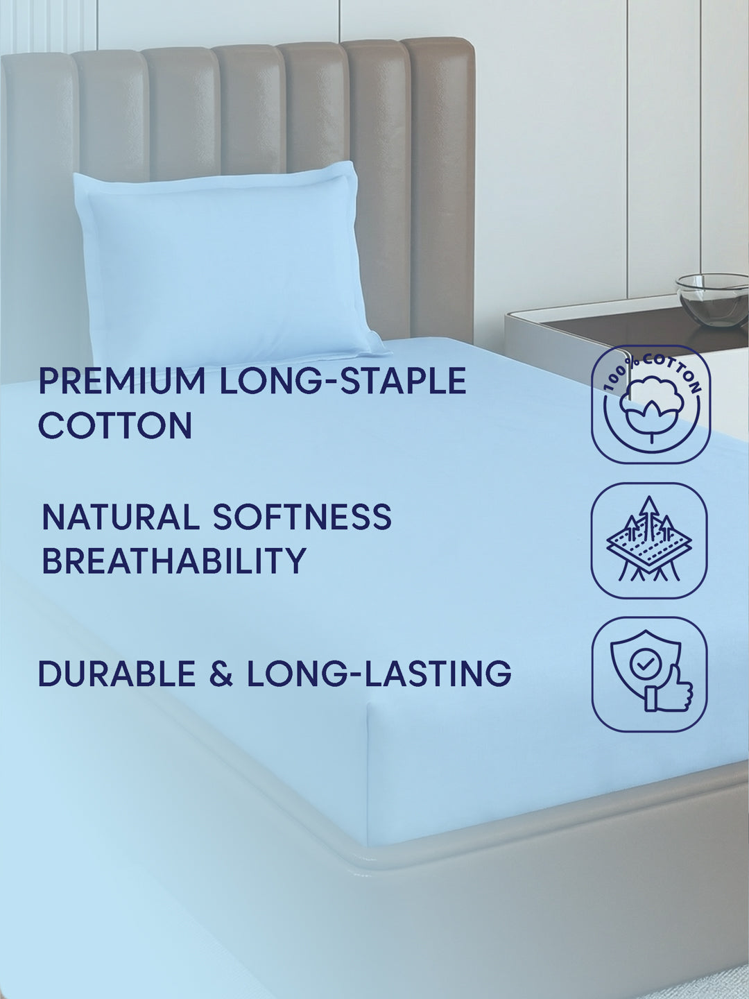 Premium 210 TC Pure Cotton Single Bed Bedsheet with 1 Pillow Cover Classique Casa Solids Collection