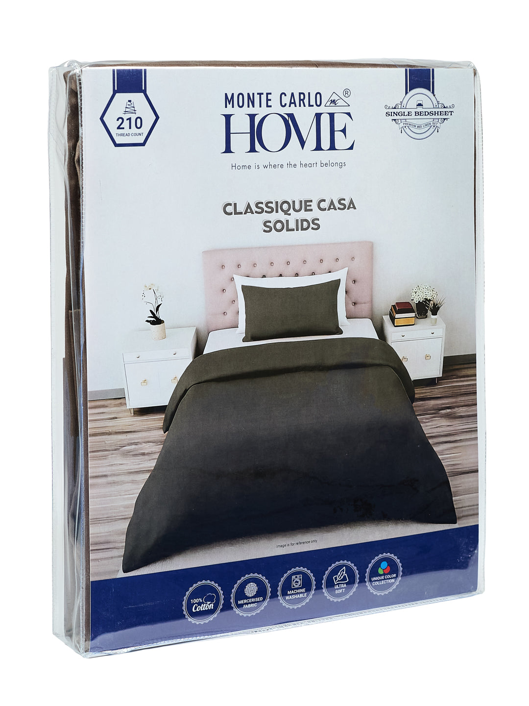 Premium 210 TC Pure Cotton Single Bed Bedsheet with 1 Pillow Cover Classique Casa Solids Collection