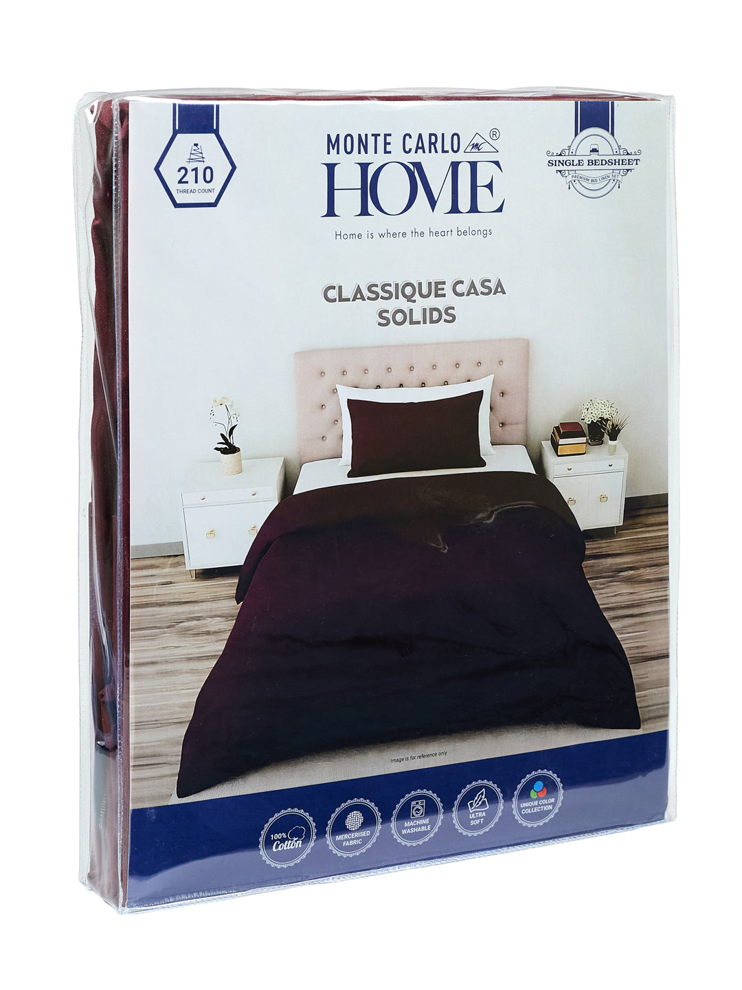 Premium 210 TC Pure Cotton Single Bed Bedsheet with 1 Pillow Cover Classique Casa Solids Collection