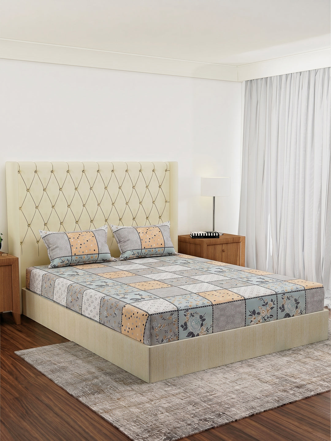 120 GSM Polyester Double Bed Bedsheet with 2 Pillow Covers Clara Collection