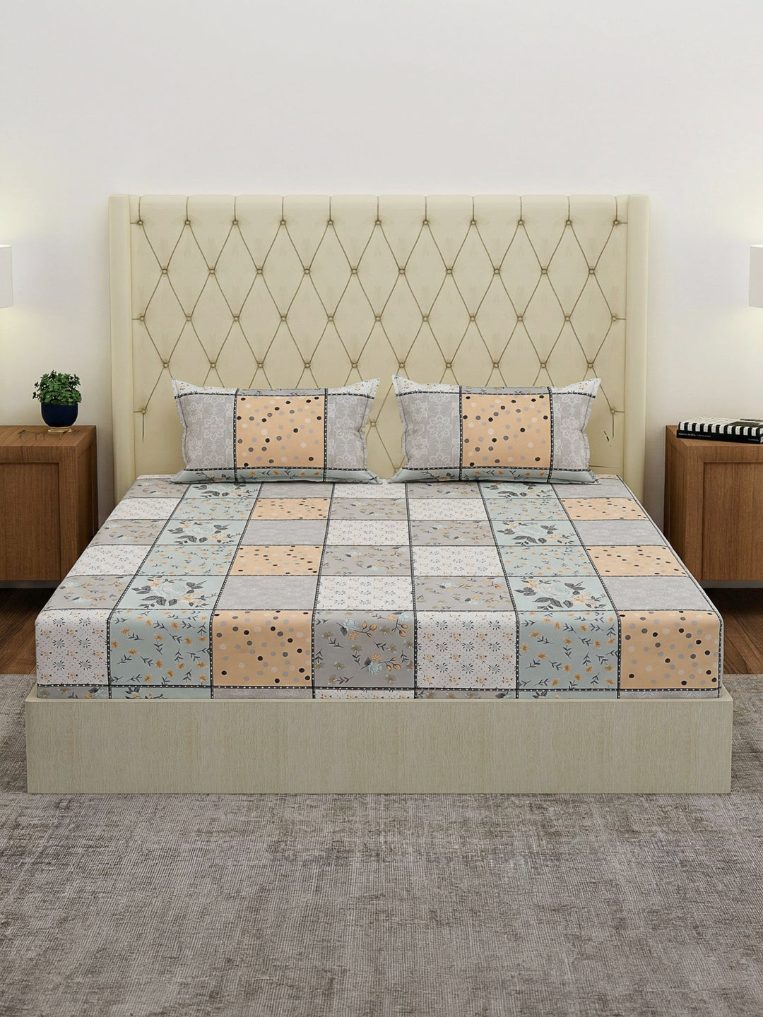 120 GSM Polyester Double Bed Bedsheet with 2 Pillow Covers Clara Collection