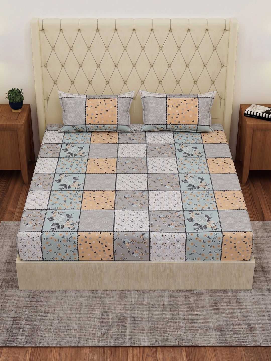 120 GSM Polyester Double Bed Bedsheet with 2 Pillow Covers Clara Collection