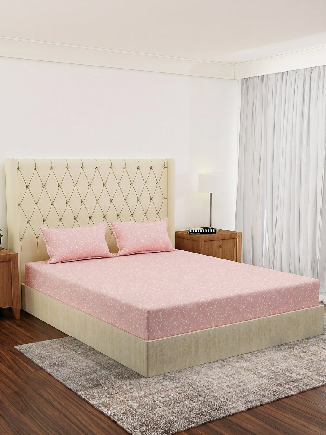 120 GSM Polyester Double Bed Bedsheet with 2 Pillow Covers Clara Collection