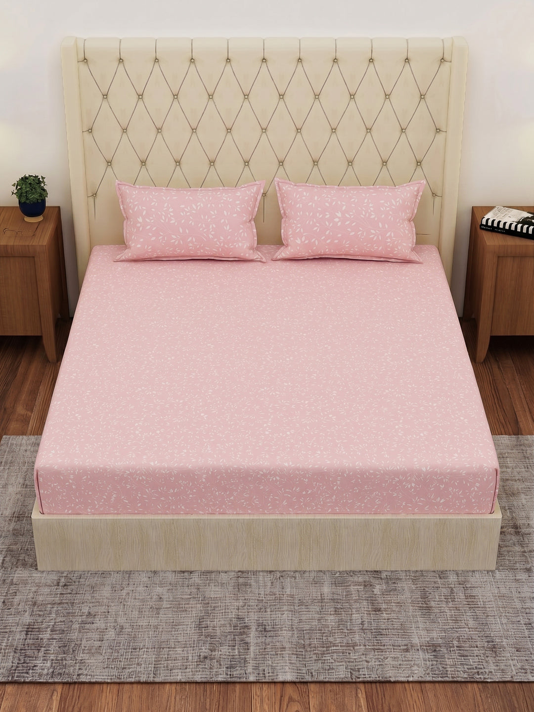 120 GSM Polyester Double Bed Bedsheet with 2 Pillow Covers Clara Collection