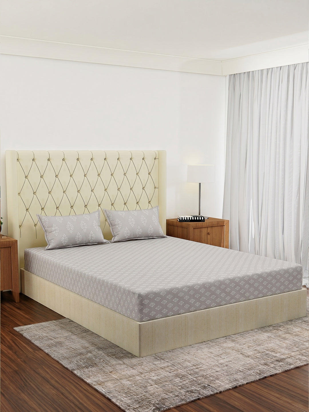 120 GSM Polyester Double Bed Bedsheet with 2 Pillow Covers Clara Collection