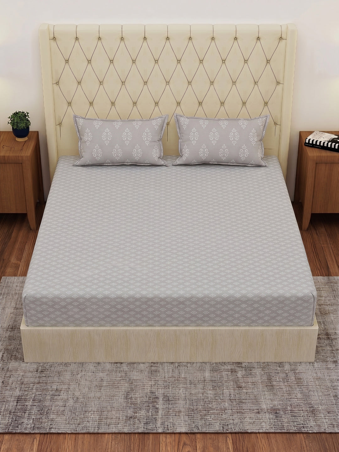 120 GSM Polyester Double Bed Bedsheet with 2 Pillow Covers Clara Collection