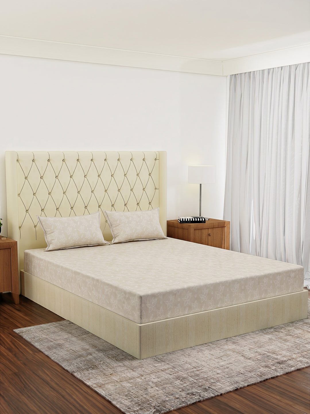 120 GSM Polyester Double Bed Bedsheet with 2 Pillow Covers Clara Collection