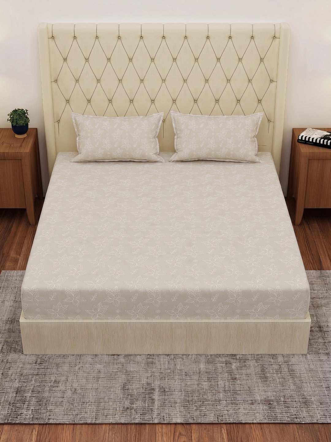 120 GSM Polyester Double Bed Bedsheet with 2 Pillow Covers Clara Collection