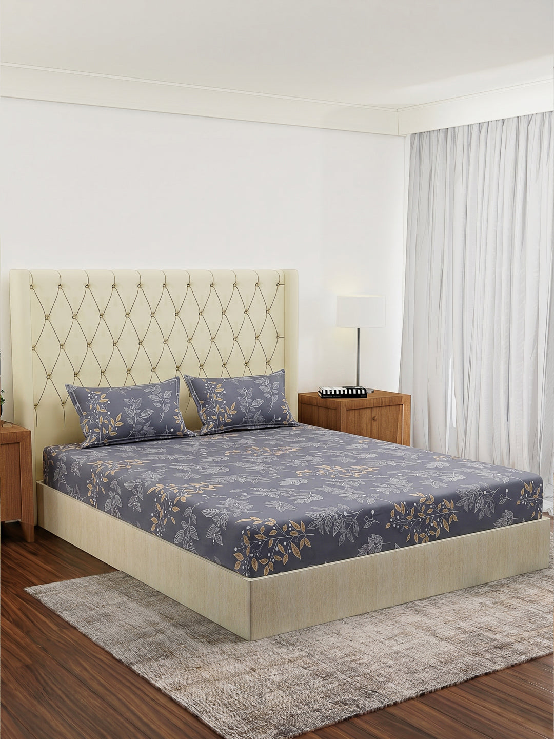 120 GSM Polyester Double Bed Bedsheet with 2 Pillow Covers Clara Collection