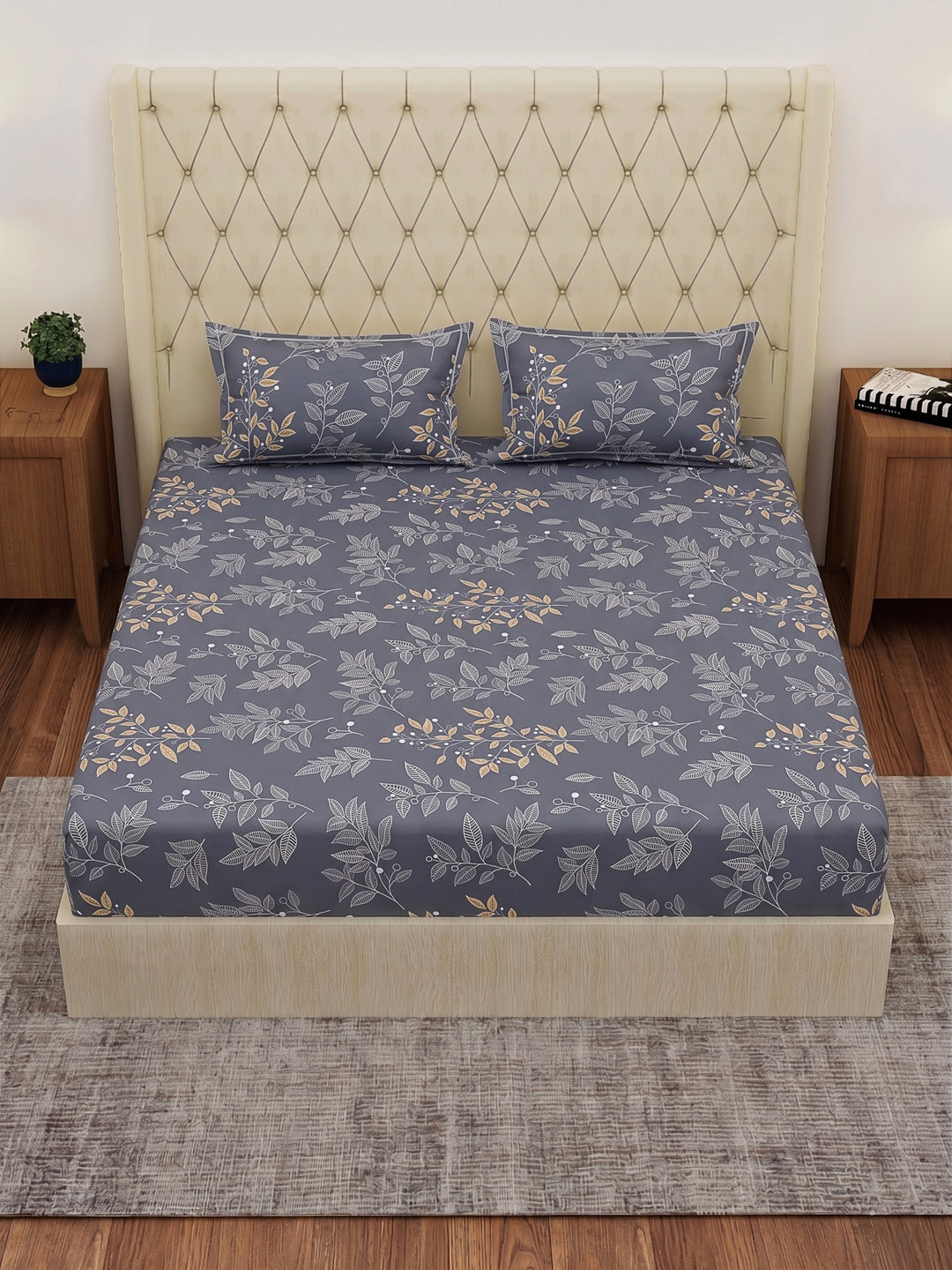120 GSM Polyester Double Bed Bedsheet with 2 Pillow Covers Clara Collection