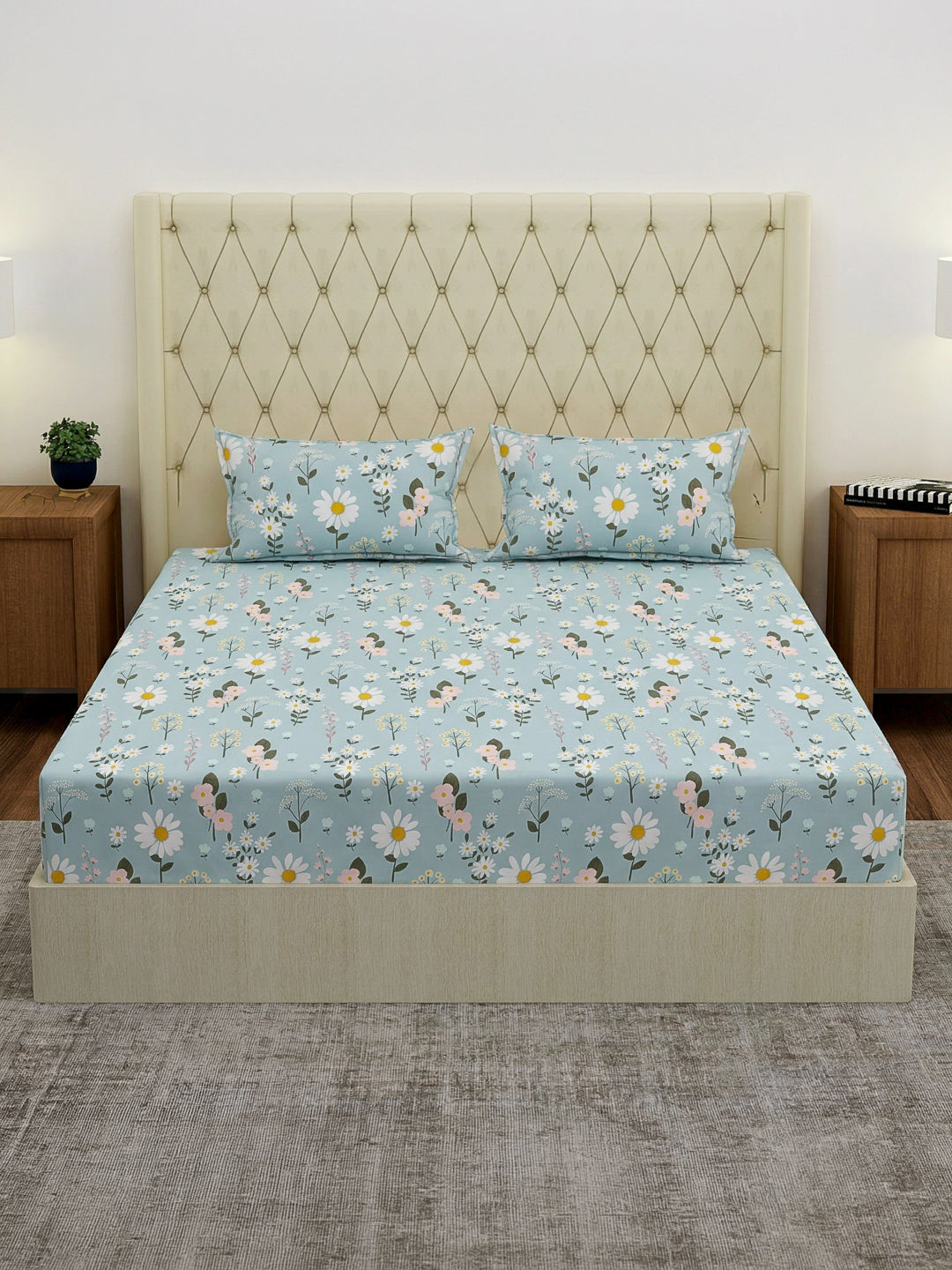 120 GSM Polyester Double Bed Bedsheet with 2 Pillow Covers Clara Collection