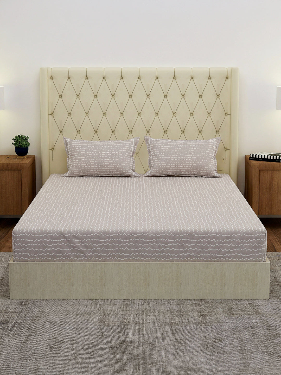 120 GSM Polyester Double Bed Bedsheet with 2 Pillow Covers Clara Collection