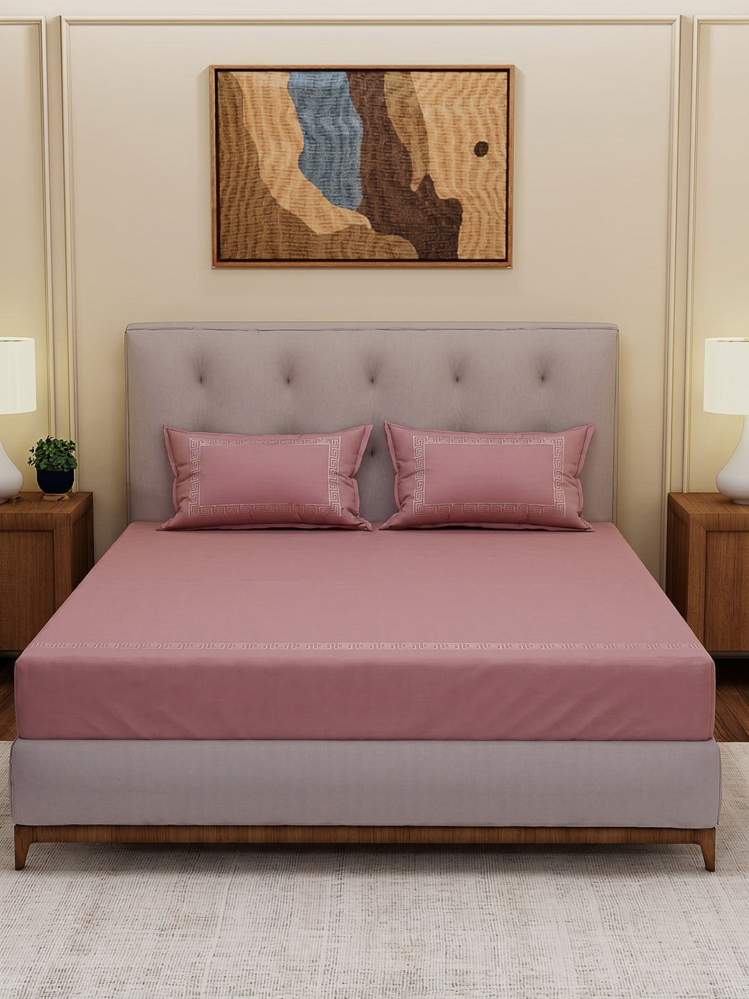 Premium 110 GSM Polyester King Size Bedsheet with 2 Pillow Covers Elite Embroidery Collection