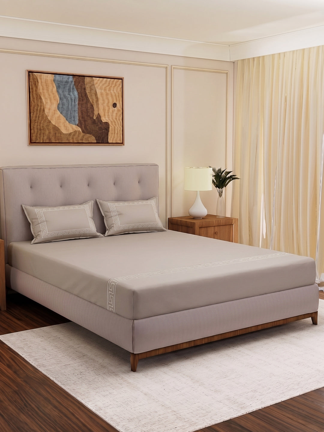 Premium 110 GSM Polyester King Size Bedsheet with 2 Pillow Covers Elite Embroidery Collection