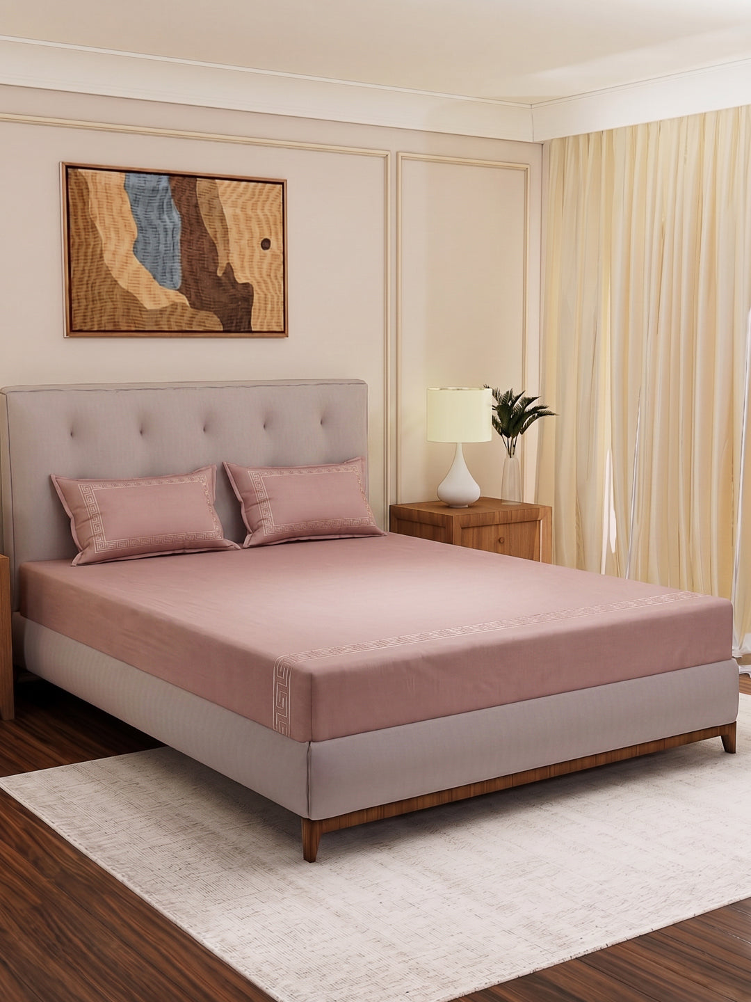 Premium 110 GSM Polyester King Size Bedsheet with 2 Pillow Covers Elite Embroidery Collection