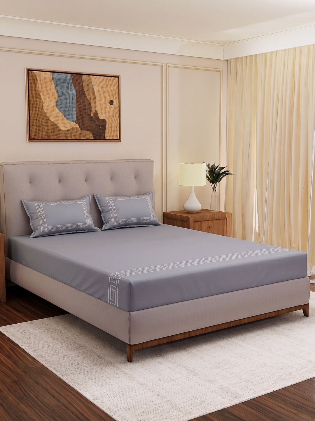 Premium 110 GSM Polyester King Size Bedsheet with 2 Pillow Covers Elite Embroidery Collection