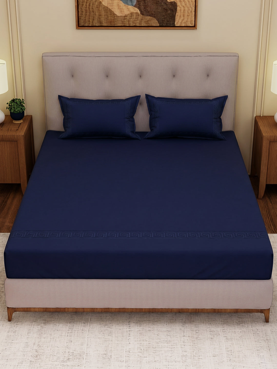 Premium 110 GSM Polyester King Size Bedsheet with 2 Pillow Covers Elite Embroidery Collection