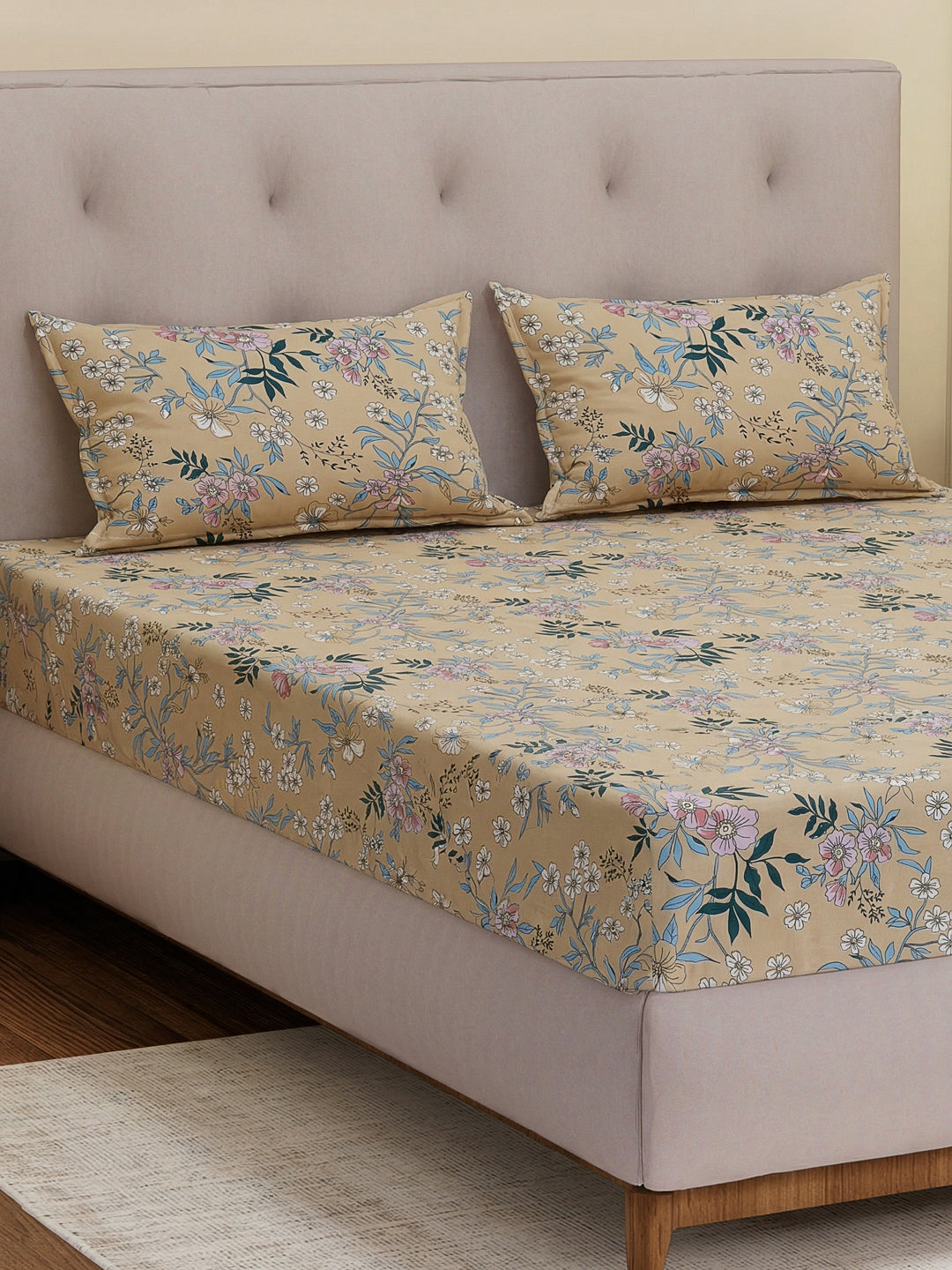 130 GSM Polyester Double Bed Bedsheet with 2 Pillow Covers Fashnik Collection
