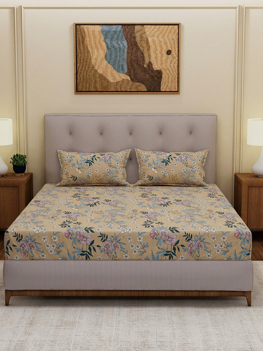130 GSM Polyester Double Bed Bedsheet with 2 Pillow Covers Fashnik Collection