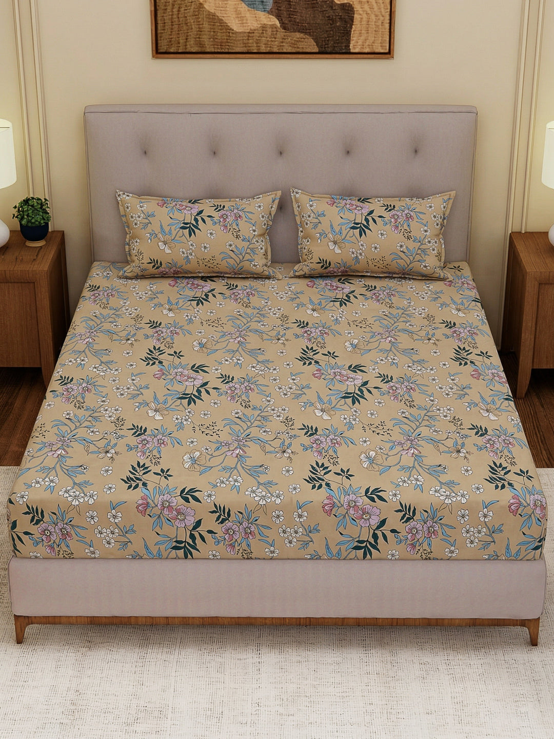 130 GSM Polyester Double Bed Bedsheet with 2 Pillow Covers Fashnik Collection