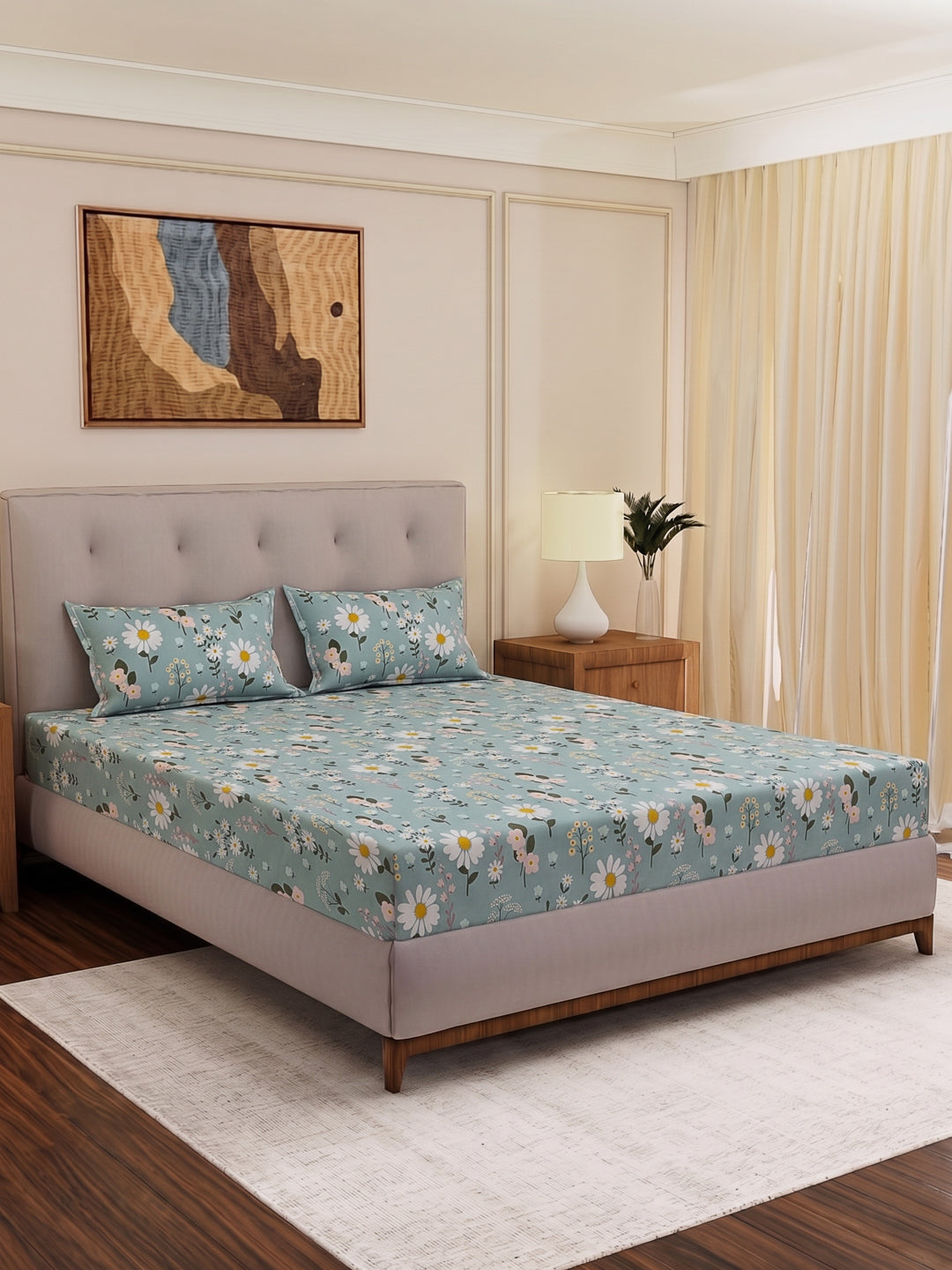 130 GSM Polyester Double Bed Bedsheet with 2 Pillow Covers Fashnik Collection