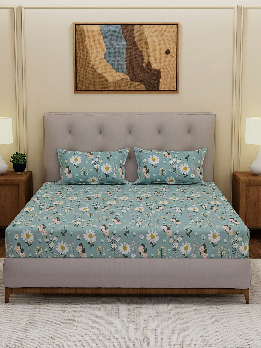 130 GSM Polyester Double Bed Bedsheet with 2 Pillow Covers Fashnik Collection